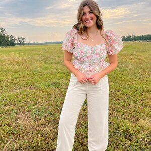 Floral Puff Sleeve Chiffon Corset Top | Feminine and Elegant Blouse